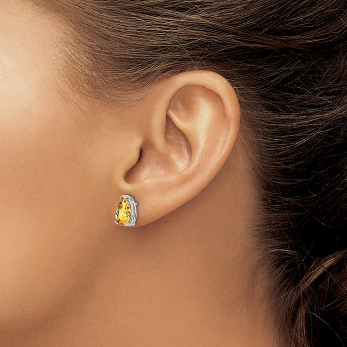 Shop Stylish 14K White Gold Pear-Shaped Citrine Earrings - 9x6mm Luxury-3