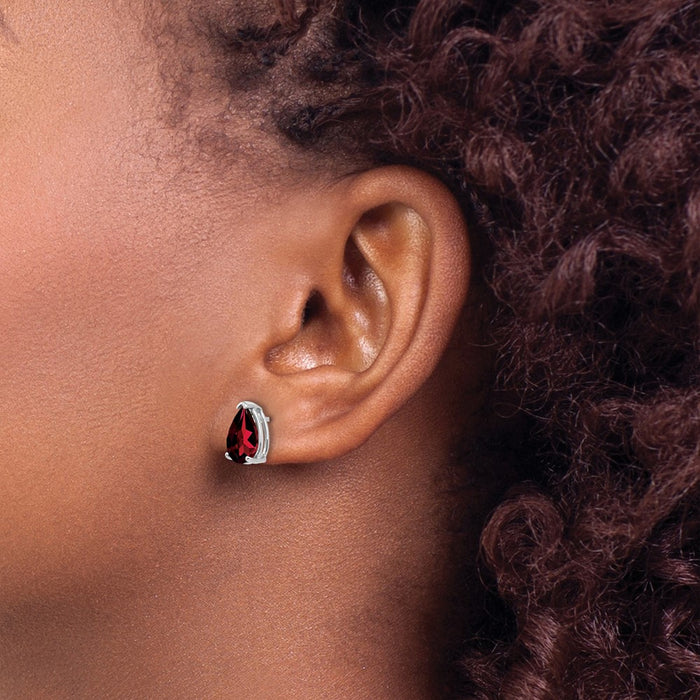 Shop Stylish 14K White Gold Pear-Shaped Garnet Earrings - 9x6mm, Luxury Value!-3