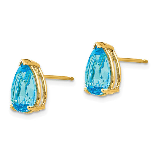 Buy Stylish 14K Gold Pear-Shaped Blue Topaz Earrings, 10x7mm, Affordable Luxury