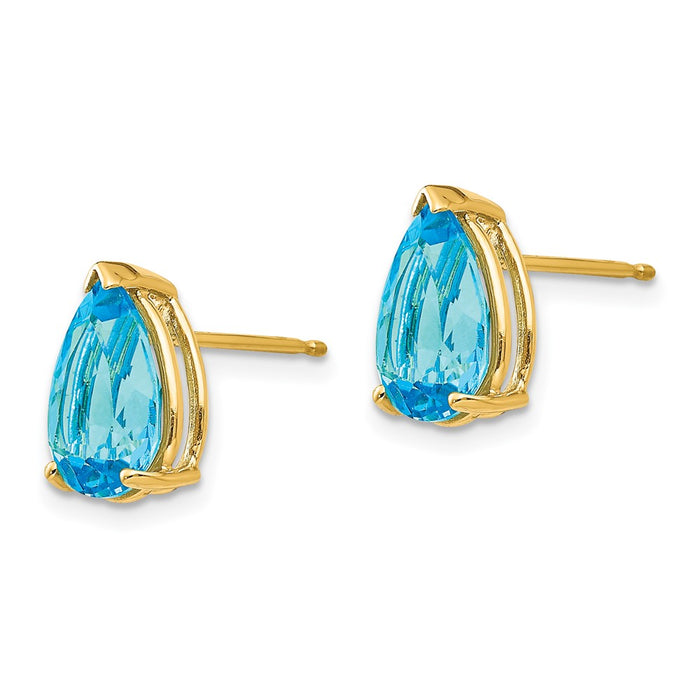 Buy Stylish 14K Gold Pear-Shaped Blue Topaz Earrings, 10x7mm, Affordable Luxury-2