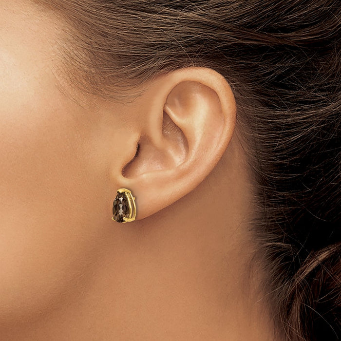 Shop Stylish 14K Gold Smoky Quartz Earrings - 10x7mm Pear Checker-Cut-3