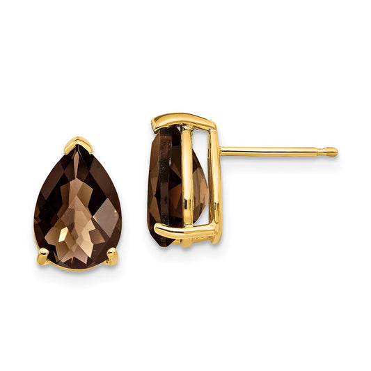 Shop Stylish 14K Gold Smoky Quartz Earrings - 10x7mm Pear Checker-Cut