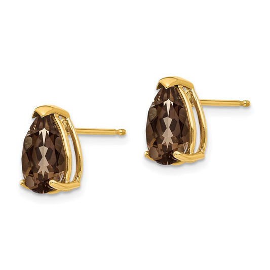 High-Quality 14K Gold Pear-Shaped Smoky Quartz Earrings, 10x7mm - Stylish Value!