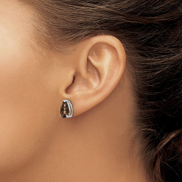 Buy Stylish 14K White Gold 10x7mm Pear-Shaped Smoky Quartz Earrings-3