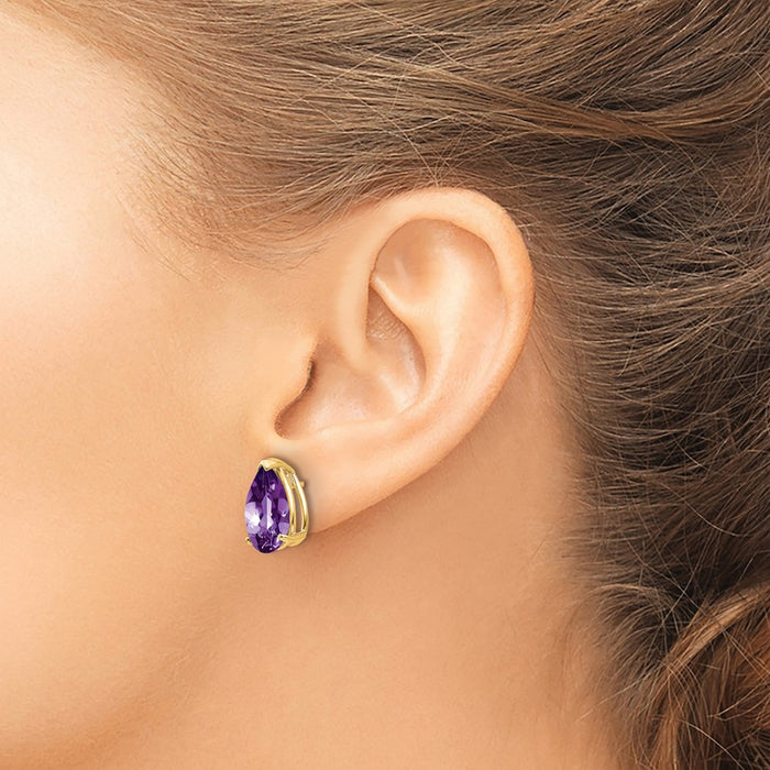 Shop Stylish 14K Gold Amethyst Pear-Shaped Stud Earrings - 1.5" Length, Affordable Price-3