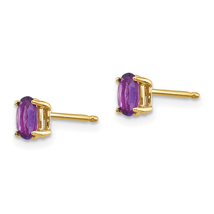 Shop Stylish 14K Gold 5x3mm Oval Amethyst Stud Earrings at Discounted Prices!-2