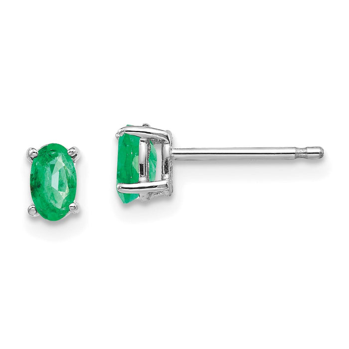 Exclusive 14K White Gold Emerald Stud Earrings - Stylish Elegance, Affordable Price-1