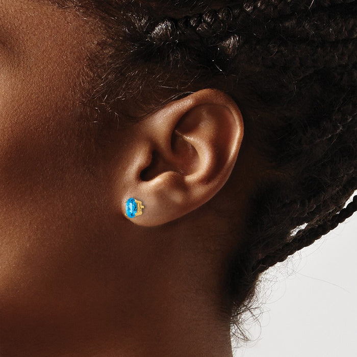 Shop Stylish 14K Gold 6x4mm Oval Blue Topaz Checkerboard Earrings - Luxury Value-3