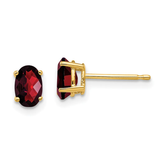 Buy Exclusive 14K Gold 6x4mm Oval Garnet Checkerboard Earrings - Stylish Value