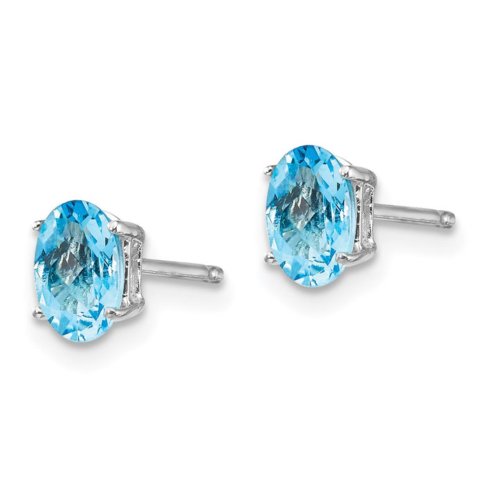 High-Quality 14K White Gold Blue Topaz Earrings - 6x4mm, Stylish Value!-2