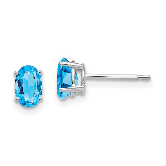 Buy Exclusive 14K White Gold Oval Blue Topaz Earrings - 6x4mm, Stylish Value!