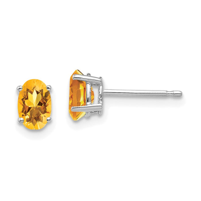 High-Quality 14K White Gold Oval Citrine Stud Earrings - Stylish Luxury Value-1