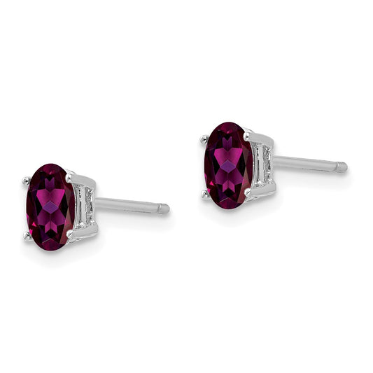 High-quality 14K White Gold Oval Rhodolite Garnet Earrings - Stylish 6x4mm