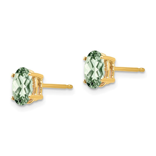 Buy Stylish 14K Gold 7x5mm Oval Green Quartz Earrings - Affordable Luxury!