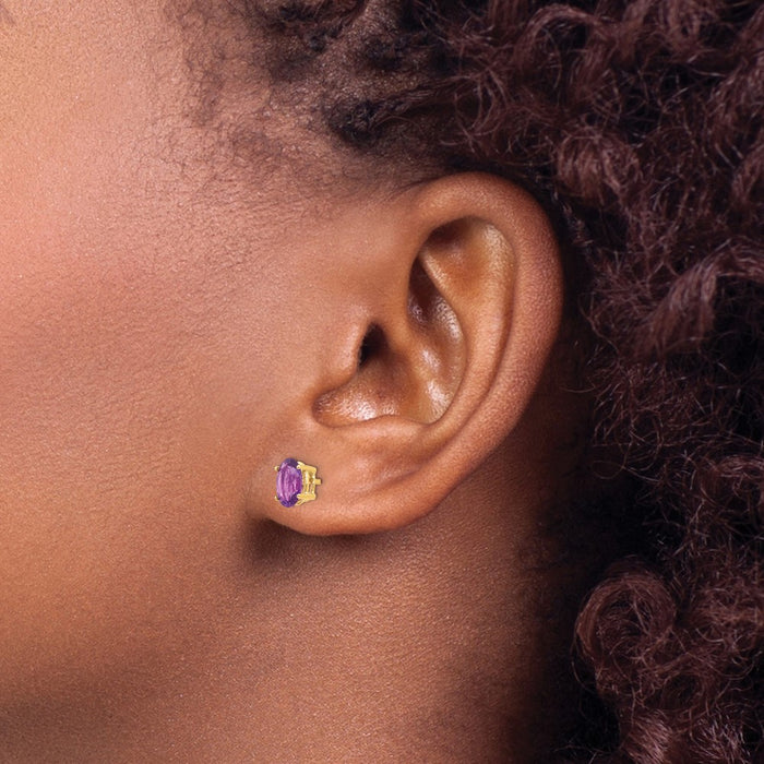 Buy Exclusive 14K Gold 7x5mm Oval Amethyst Earrings - Stylish Luxury Value-3