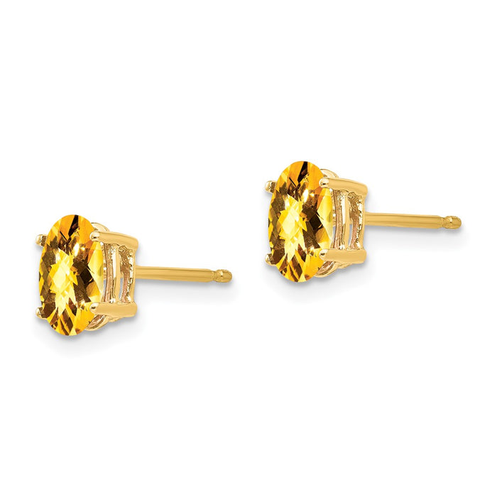 Exclusive 14K Gold 7x5mm Oval Citrine Checkerboard Earrings | Stylish Value-2