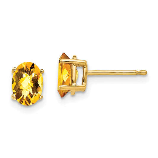 Exclusive 14K Gold 7x5mm Oval Citrine Checkerboard Earrings | Stylish Value