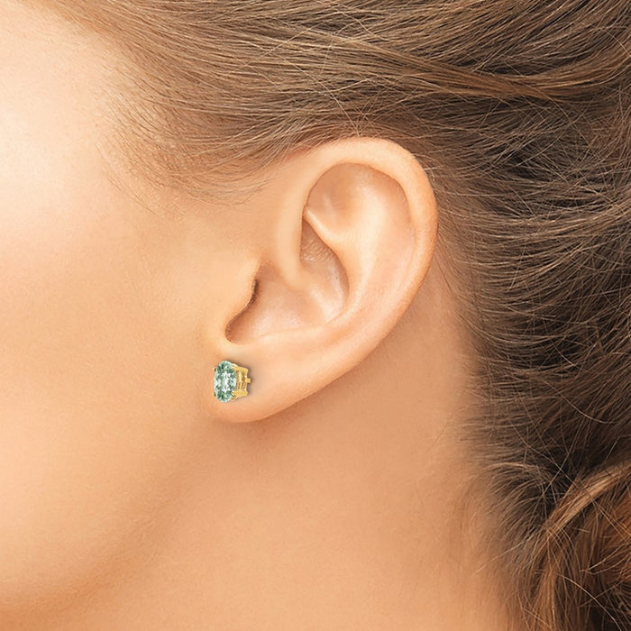 Shop Exclusive 14K Gold 7x5mm Oval Checker-Cut Green Quartz Earrings - Affordable Luxury!-3