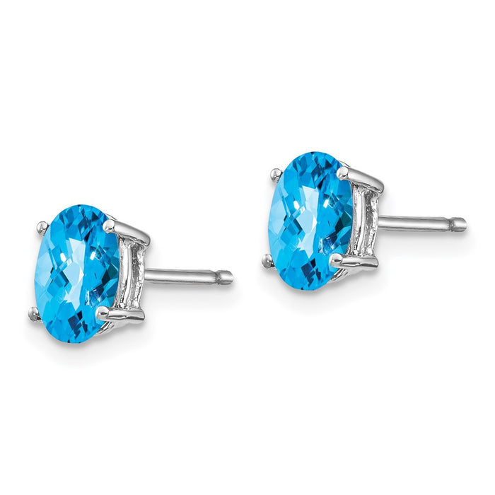 High-Quality 14K White Gold Blue Topaz Earrings - 7x5mm, Stylish Value!-2
