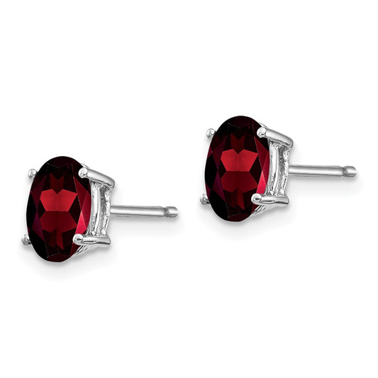 Buy Exclusive 14K White Gold Oval Garnet Earrings - 7x5mm, Stylish Luxury