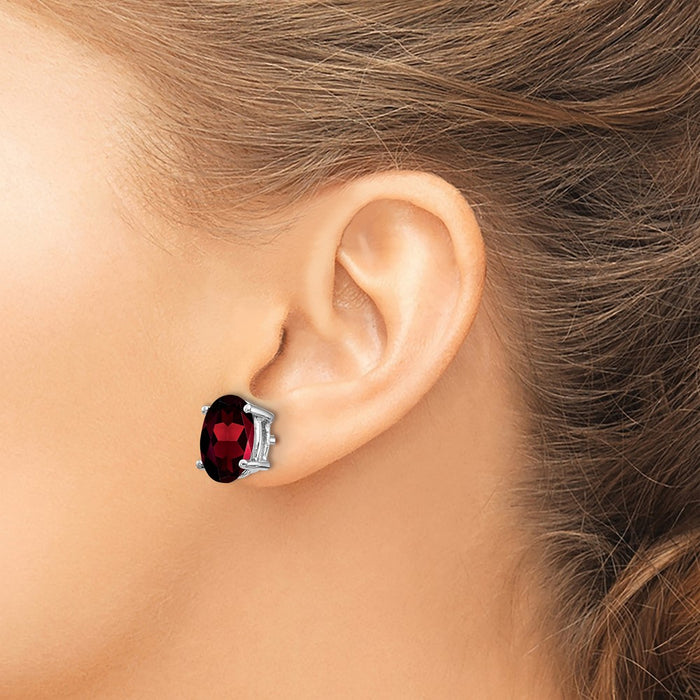 Buy Exclusive 14K White Gold Oval Garnet Earrings - 7x5mm, Stylish Luxury-3