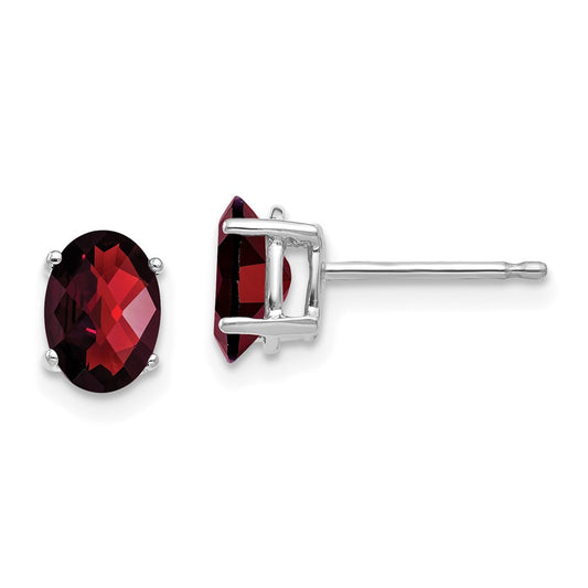 Shop Stylish 14K White Gold Oval Garnet Earrings - 7x5mm, Affordable Luxury!
