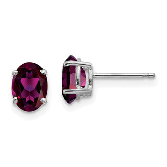 Exclusive 14K White Gold Oval Stud Earrings with Rhodolite Garnet - Stylish Value