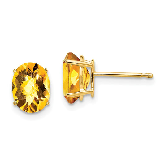 Buy Stylish 14K Gold Citrine Earrings - 8x6mm Oval Checkerboard Design