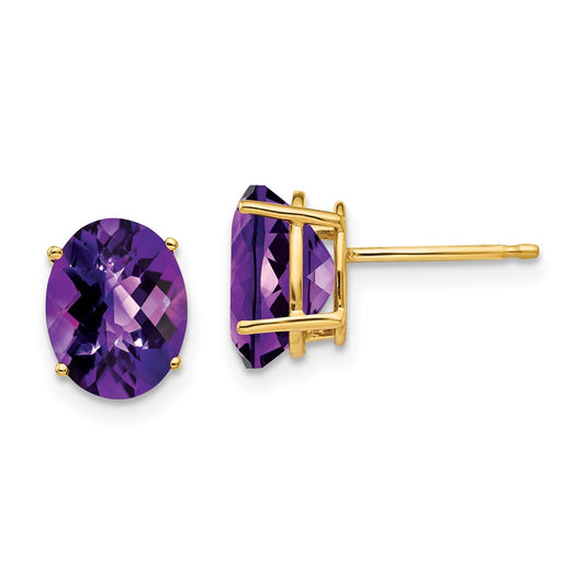 High-Quality 14K Gold 9x7mm Oval Amethyst Earrings | Stylish & Affordable Luxury