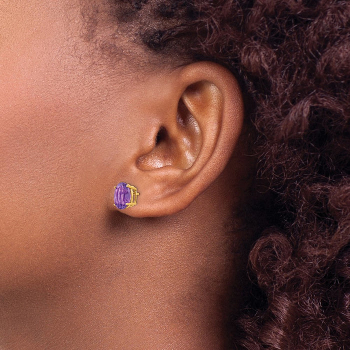 Buy Stylish 14K Gold 9x7mm Oval Amethyst Earrings - Luxury for Less!-3