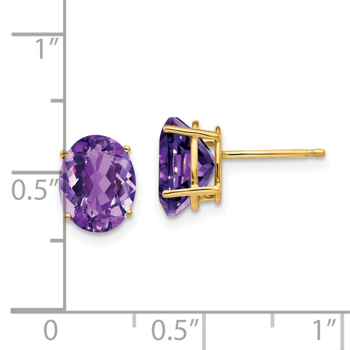 Buy Stylish 14K Gold 9x7mm Oval Amethyst Earrings - Luxury for Less!-4