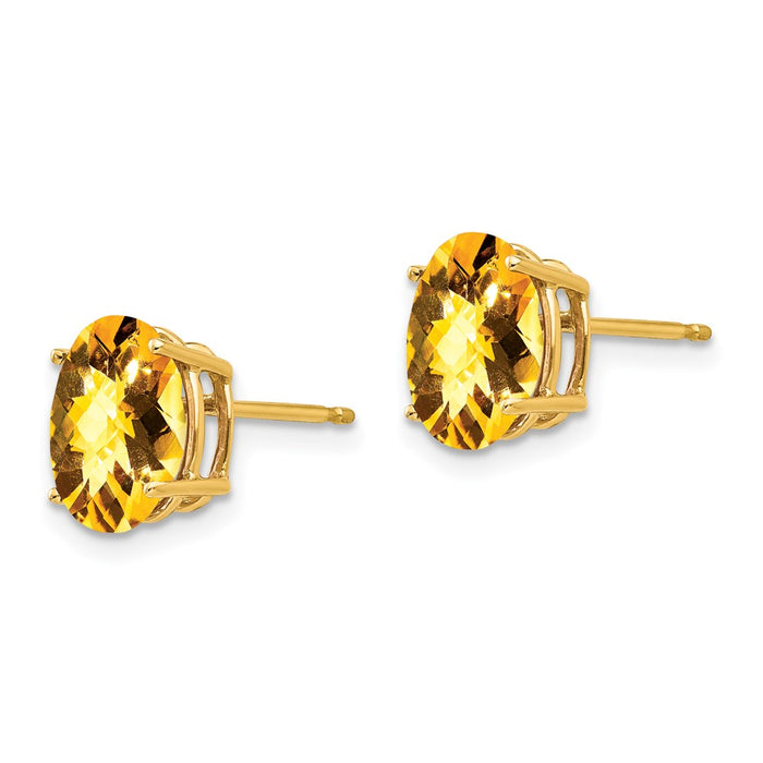 Buy Stylish 14K Gold 9x7mm Oval Citrine Checkerboard Earrings - Luxury Value-2