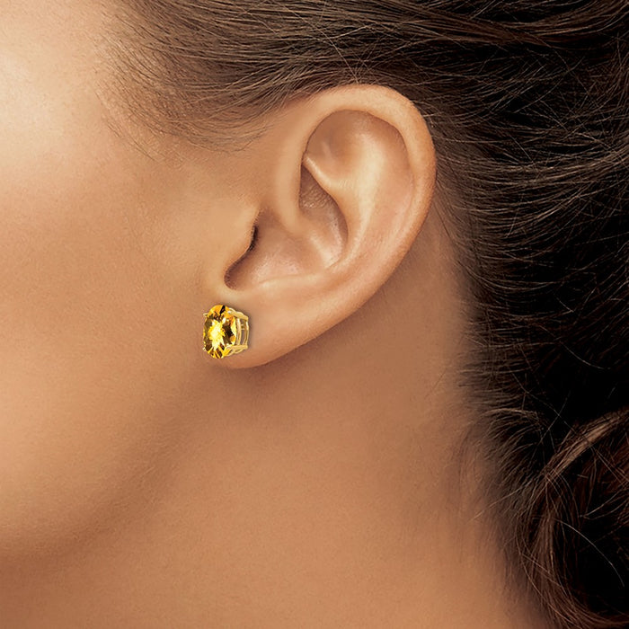 Buy Stylish 14K Gold 9x7mm Oval Citrine Checkerboard Earrings - Luxury Value-3