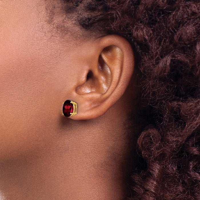 Exclusive 14K Gold 9x7mm Oval Garnet Earrings - Stylish Luxury Value!-3