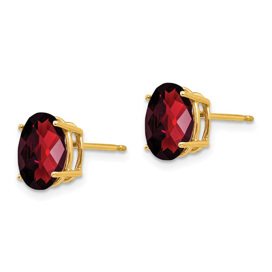 Buy Exclusive 14K Gold 9x7mm Oval Garnet Checkerboard Earrings - Stylish Value!