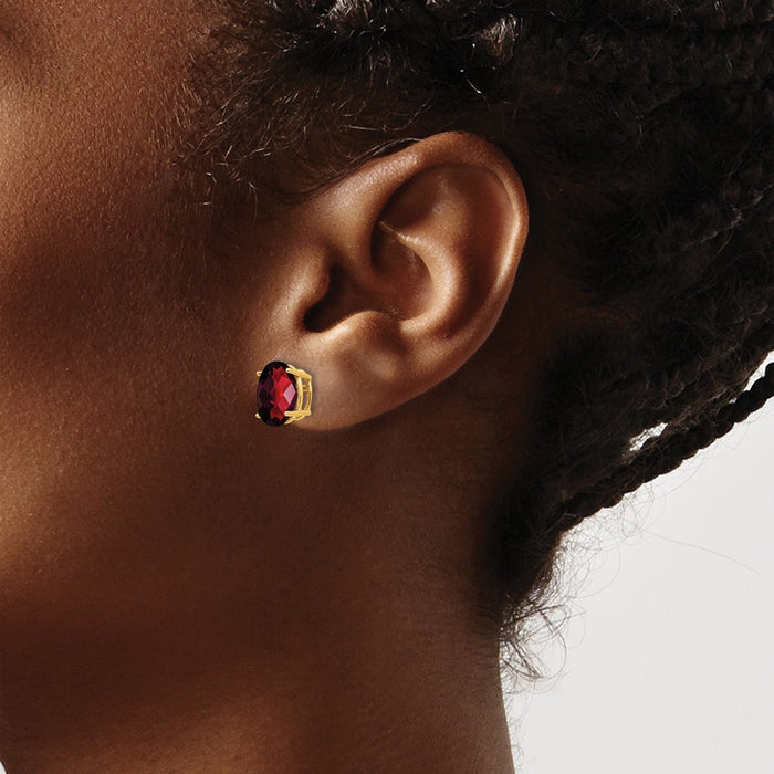 Buy Exclusive 14K Gold 9x7mm Oval Garnet Checkerboard Earrings - Stylish Value!-3