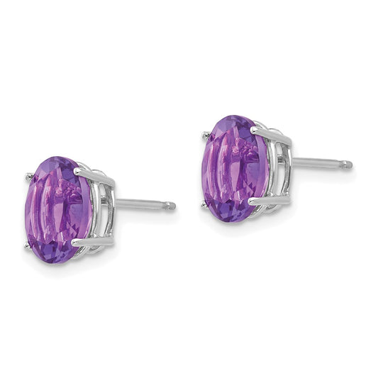 Designer 14K White Gold Oval Amethyst Earrings - 9x7mm, Stylish Value