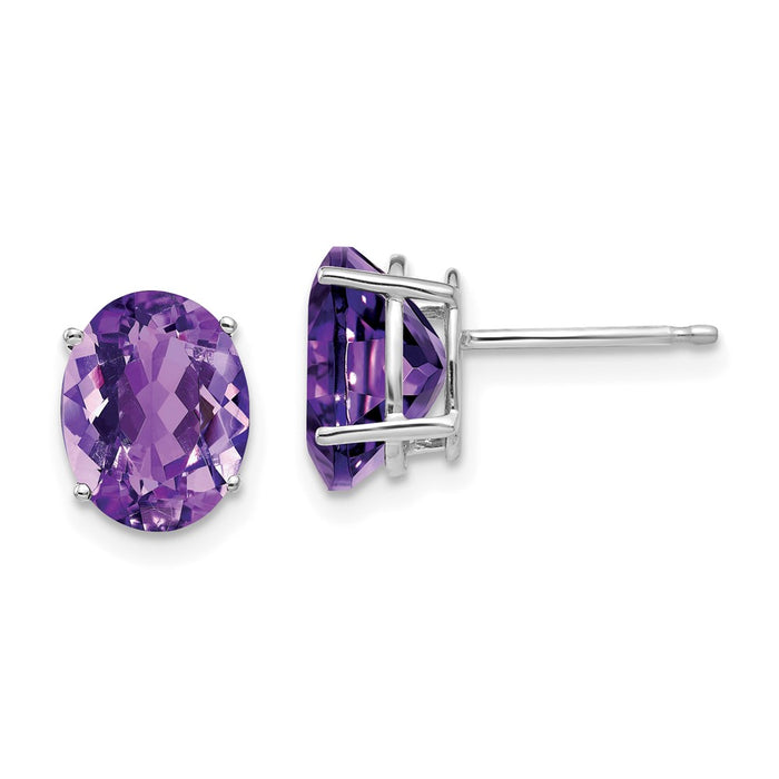 Designer 14K White Gold Oval Amethyst Earrings - 9x7mm, Stylish Value-1
