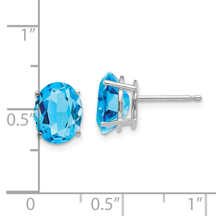 High-Quality 14K White Gold Oval Blue Topaz Earrings - 9x7mm, Stylish Value!-4