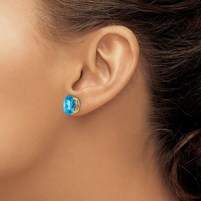 Buy Exclusive 14K Gold 10x8mm Oval Blue Topaz Earrings - Stylish & Luxury!-3