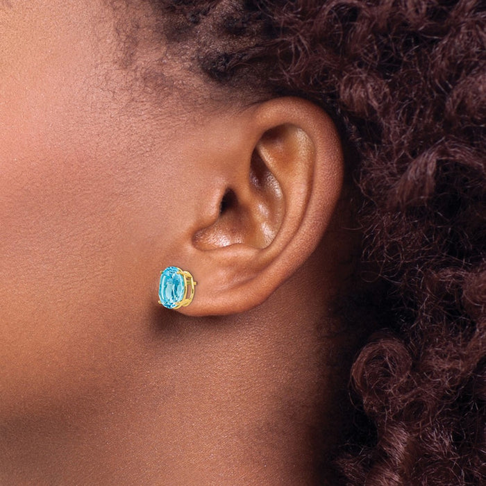 Buy Stylish 14K Gold Blue Topaz Earrings, 10x8mm, Affordable Luxury Value-3