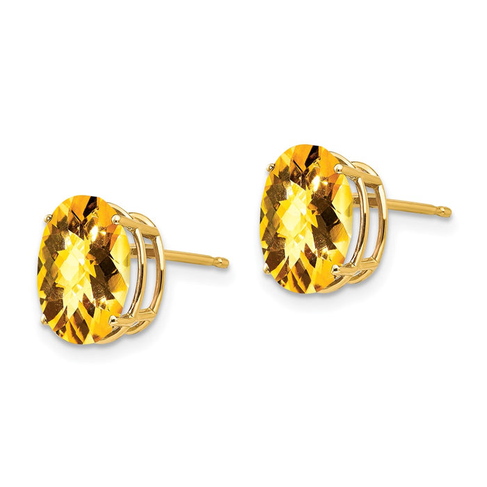 Shop Stylish 14K Gold 10x8mm Oval Citrine Checkerboard Earrings - Luxury Value-2