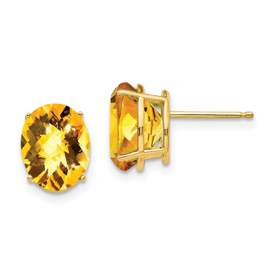 Shop Stylish 14K Gold 10x8mm Oval Citrine Checkerboard Earrings - Luxury Value