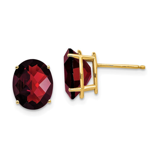 Buy Exclusive 14K Gold 10x8mm Oval Garnet Checkerboard Earrings - Stylish Value