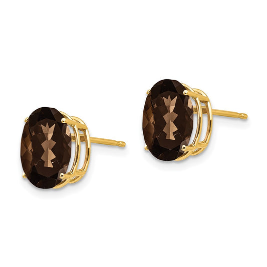 High-Quality 14K Gold Earrings with 10x8mm Smoky Quartz - Stylish Value!