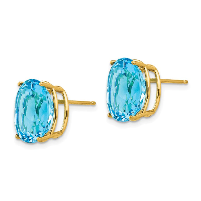 High-Quality 14K Gold Oval Blue Topaz Earrings 12x10mm - Stylish Luxury Value-2