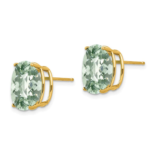 Shop Stylish 14K Gold 12x10mm Oval Checker-Cut Green Quartz Earrings