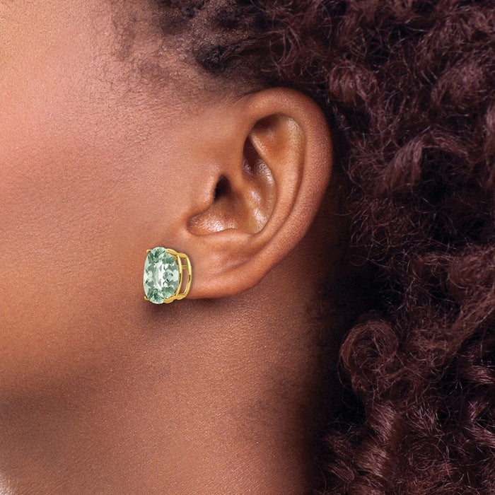 Shop Stylish 14K Gold 12x10mm Oval Checker-Cut Green Quartz Earrings-3