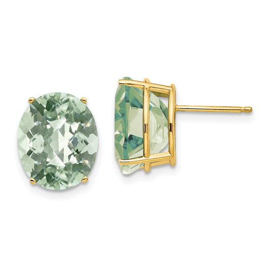 Shop Stylish 14K Gold 12x10mm Oval Checker-Cut Green Quartz Earrings