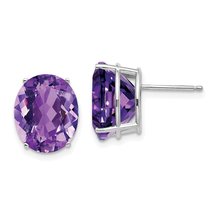 High-quality 14K White Gold Oval Amethyst Stud Earrings - Stylish Value Purchase-1